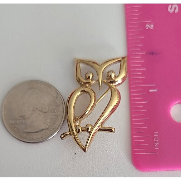Trifari Crown Over T Gold Tone Open Design Owl Brooch Pin, Signed - Picture 5 of 6